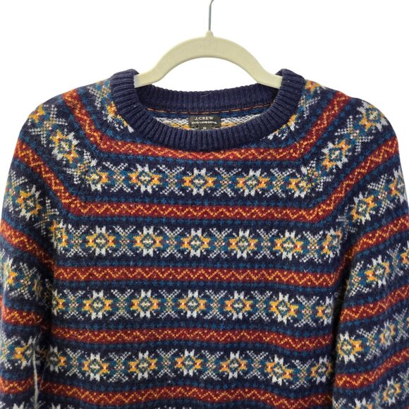 J. Crew 100% Lambswool Nordic Fair Isle Print Crewneck Sweater Size Medium - Picture 4 of 5